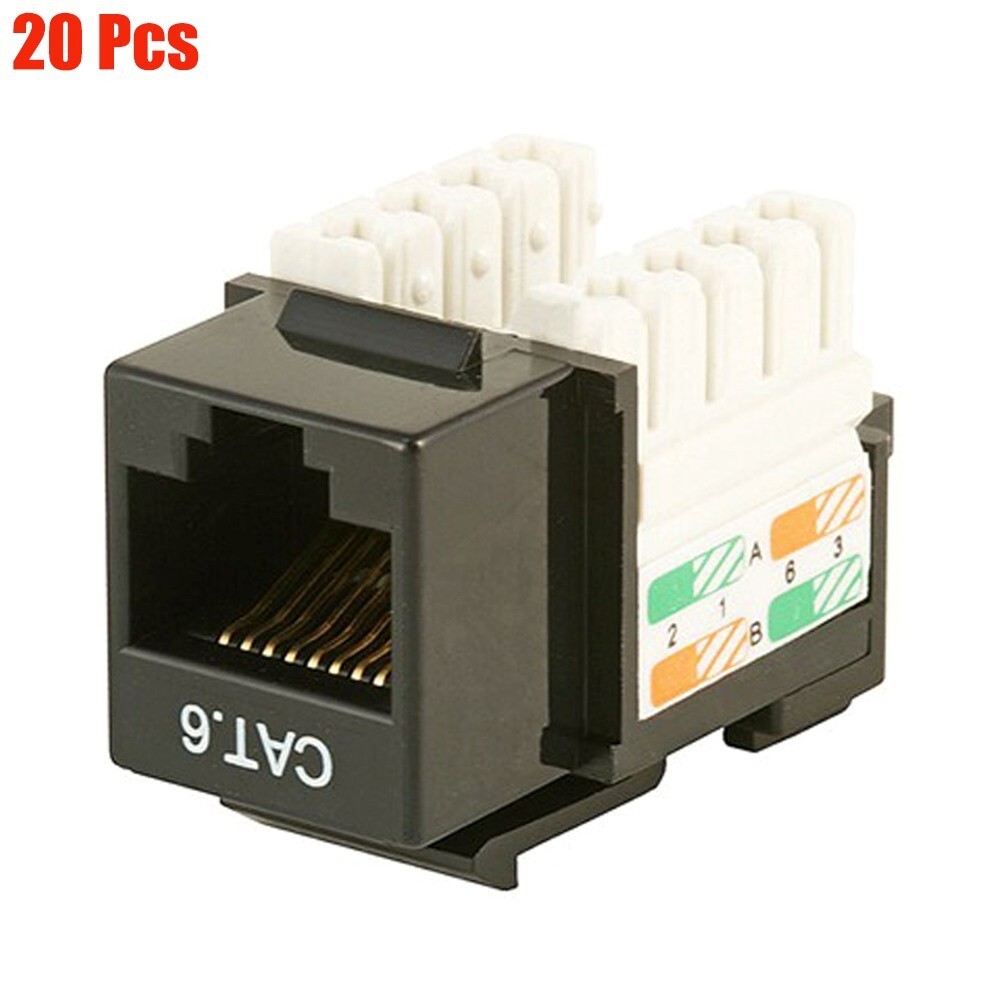 20 Pcs Cat6 RJ45 Network LAN Ethernet Keystone Jack 100 Punch Down Snap-in Black