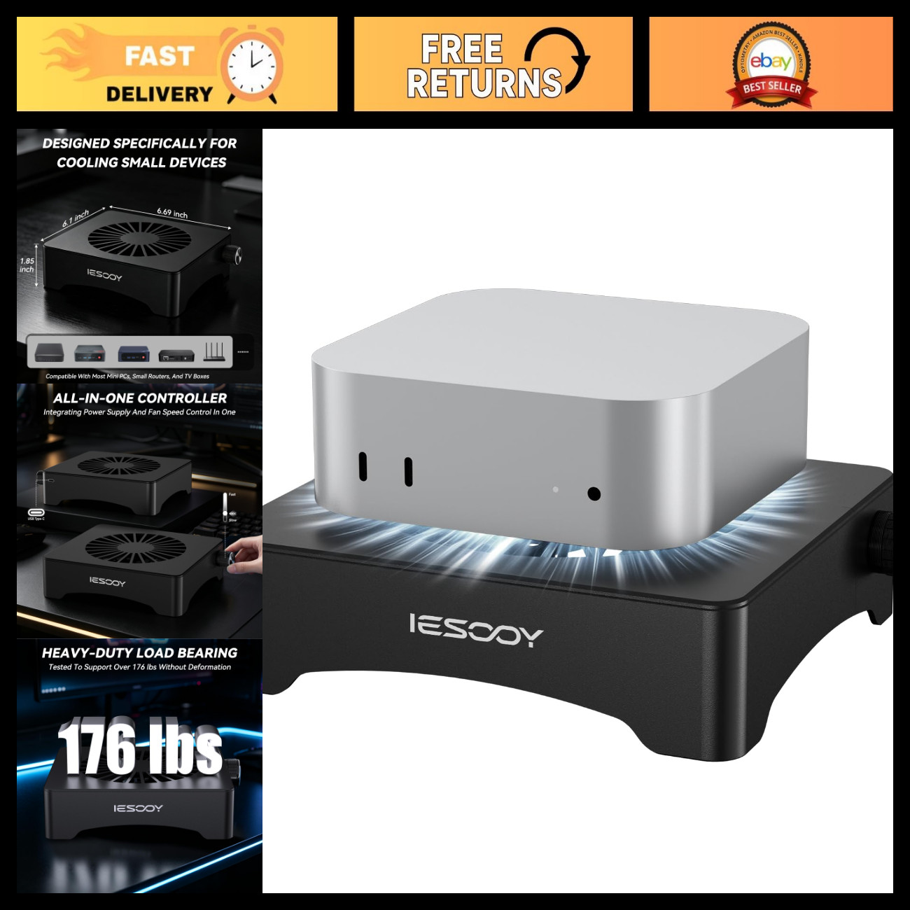 120mm USB Cooling Fan with Aluminum Stand - Quiet, Efficient, Adjustable Airflow