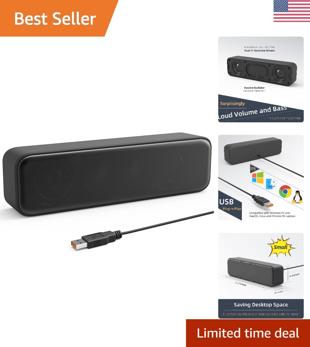 Premium USB Speaker - High-Quality Sound & Enhanced Bass for Windows PCs
