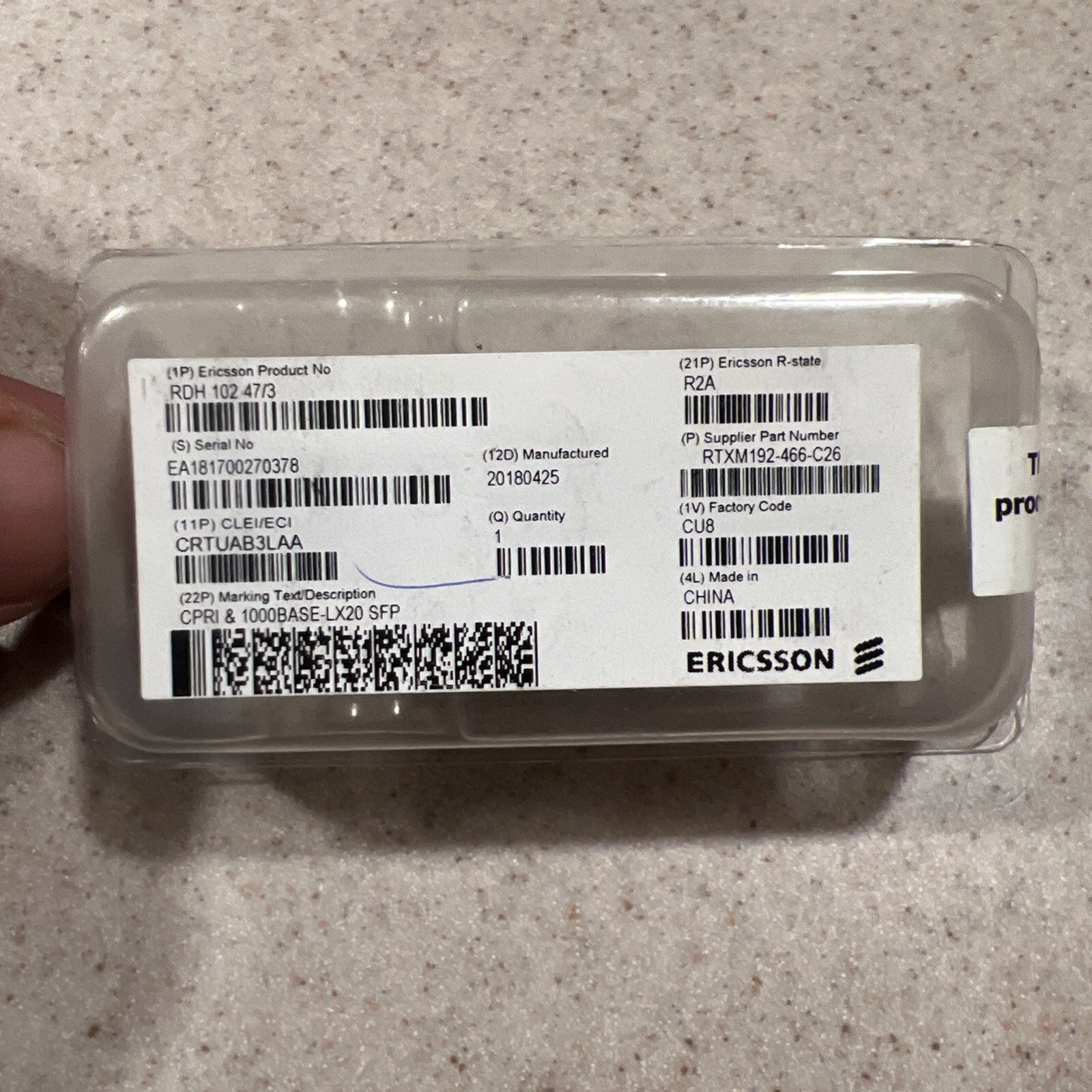 Ericsson RDH 102 47/3 2.5 G 10 Km 1310nm RDH10247/3 R2A