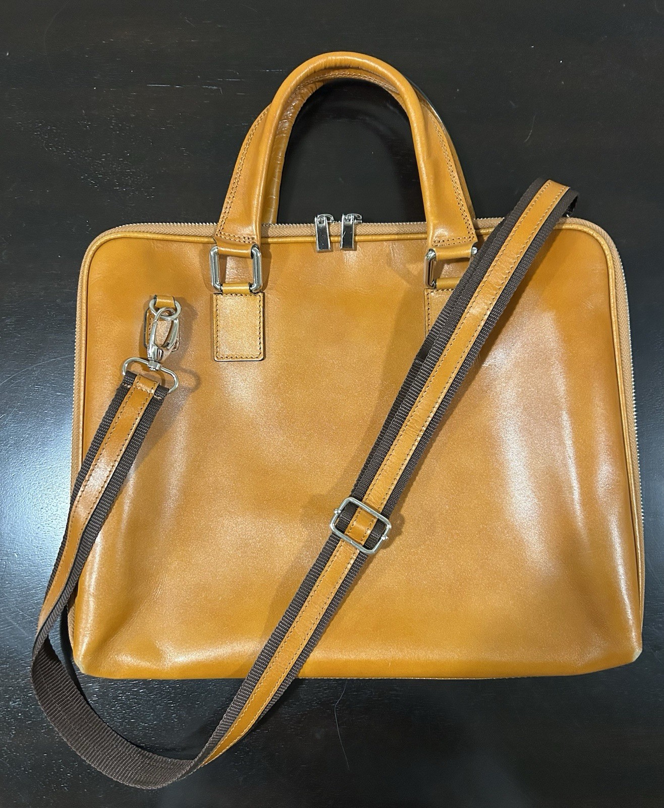 Genuine Leather Briefcase-Laptop Bag- Crossbody Strap Made in Italy - Tan