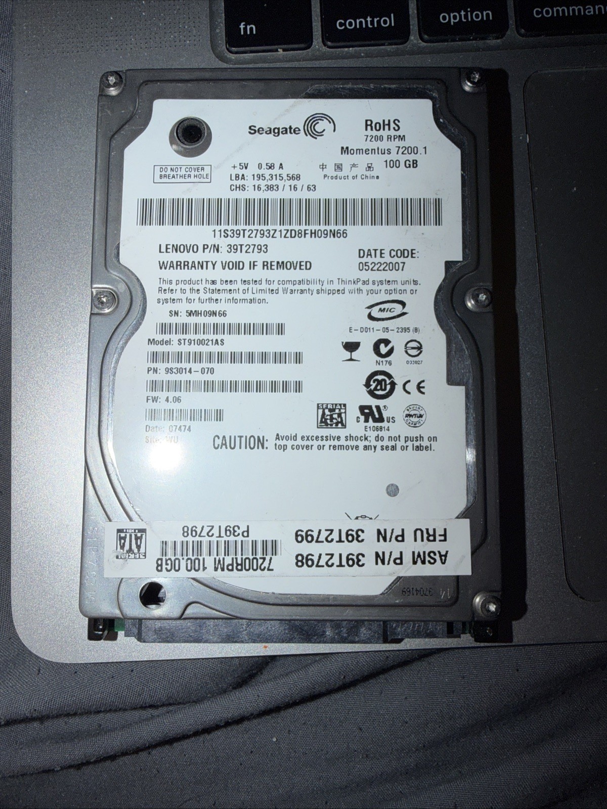 SEAGATE ST910021AS, PN 9S3014-022, 395307-003 HARDDRIVE 100GB SATA 2.5(HDD00013)