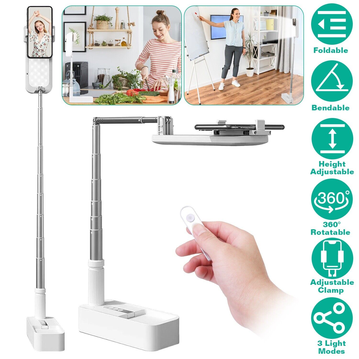Selfie Stick Tripod Stand with Wireless Remote LED Fill Light for Live Streaming