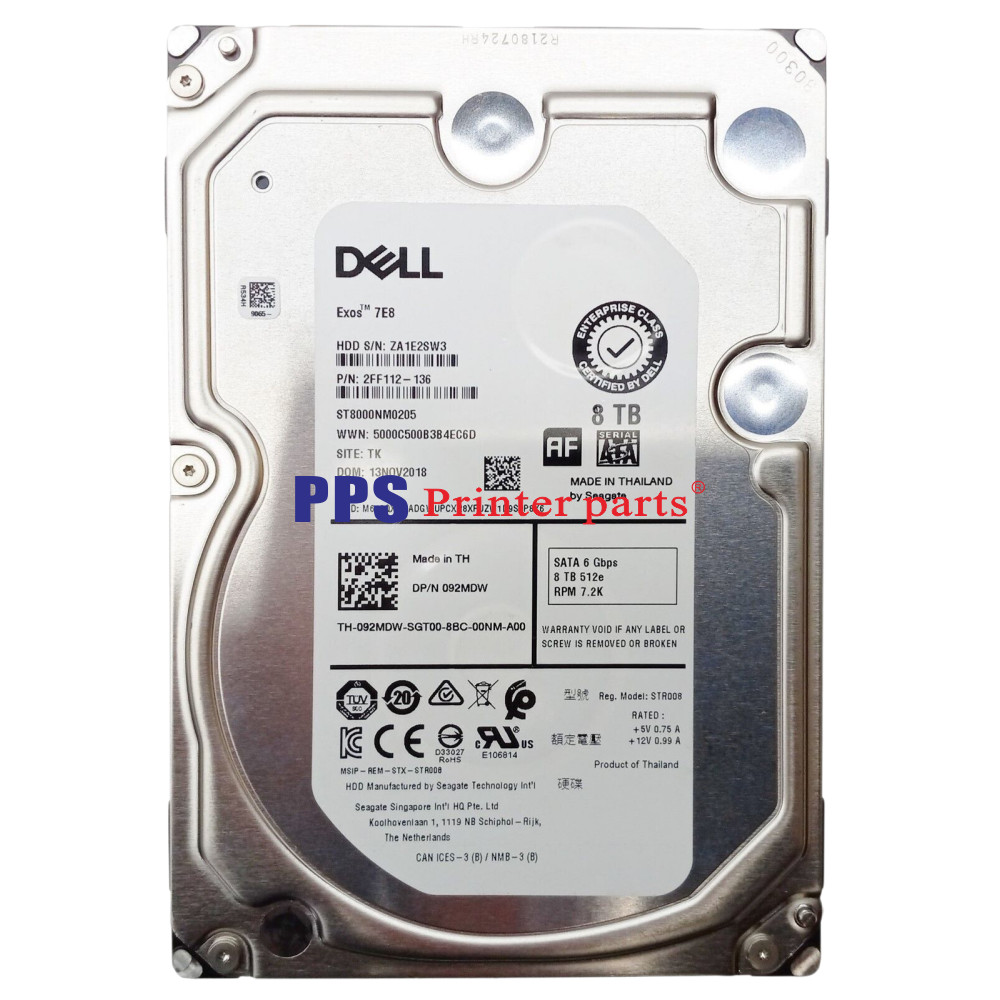 For Dell Exos ST8000NM0205 7E8 8TB 3.5" 6Gbps7.2K SATA Hard Drive P/N:092MDW