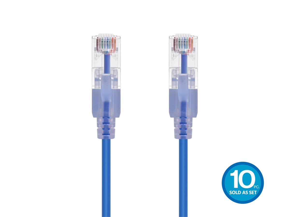 SlimRun Cat6A Ethernet Patch Cable Network RJ45 Stranded UTP 30AWG 3ft Blue 10pk