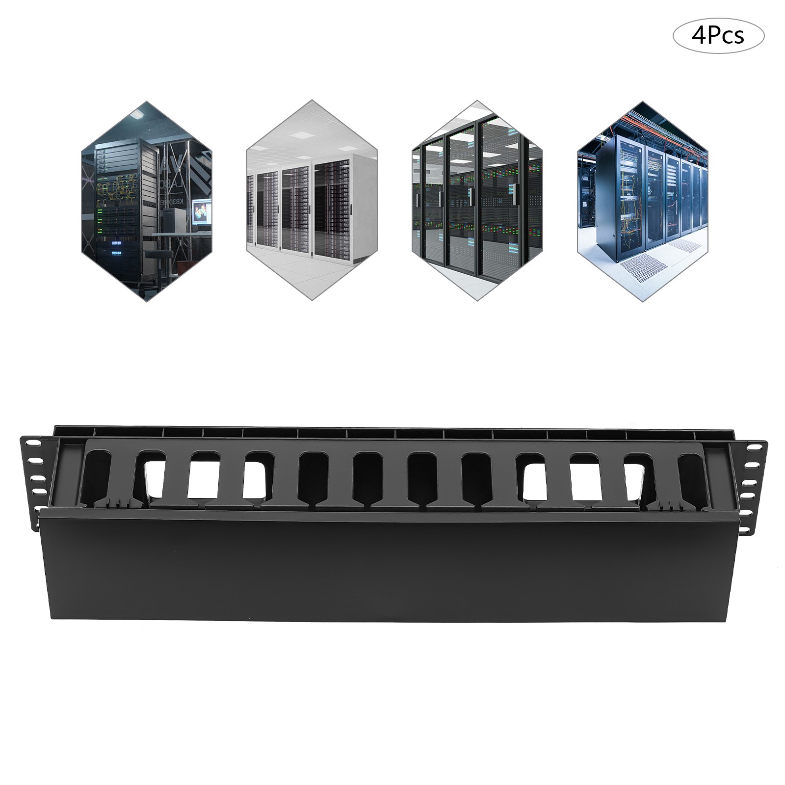 4-Pack Horizontal Cable Organizer for 19-Inch Racks - Efficient Management