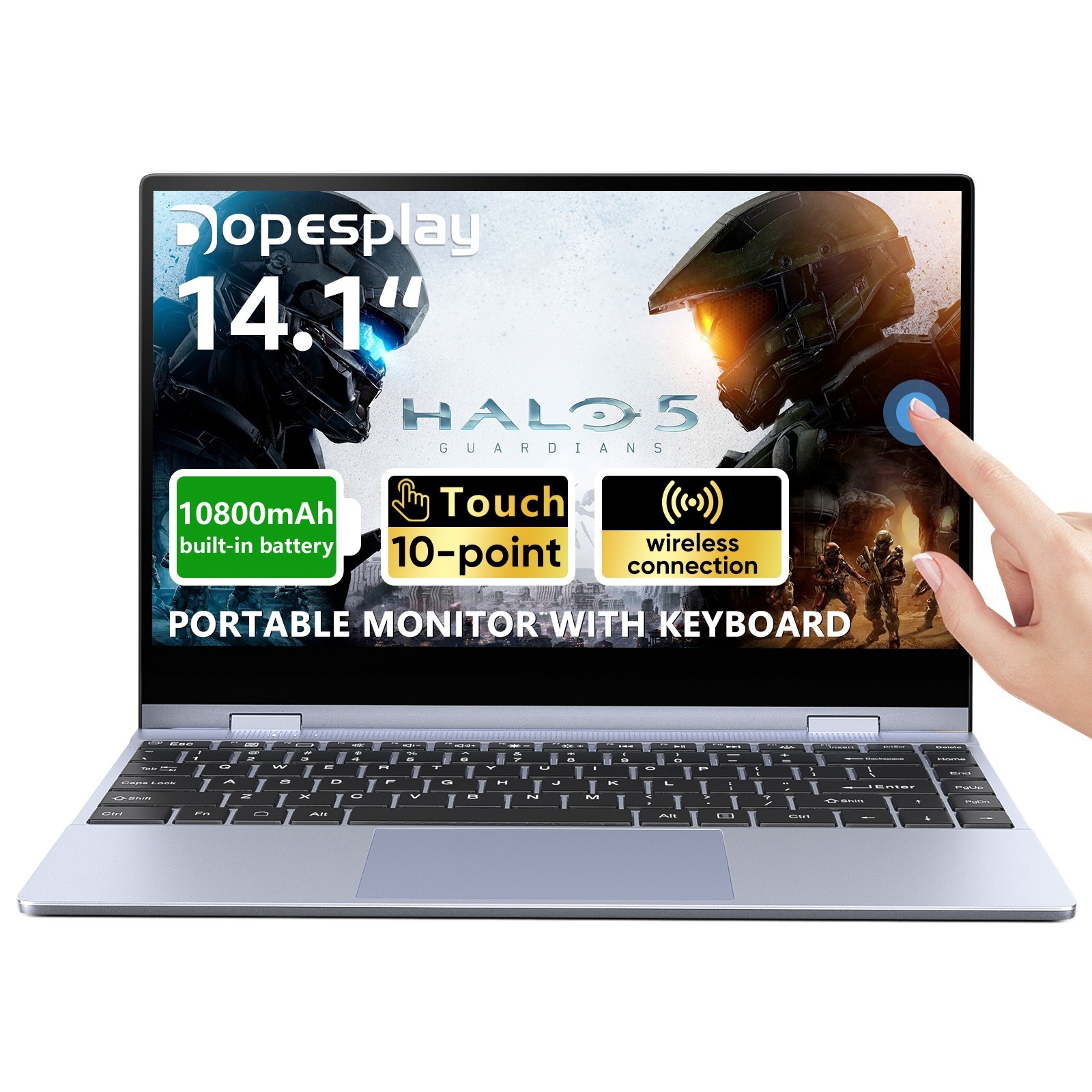 USED 14.1" Portable Monitor with Keyboard Touch Screen FHD 10800mAh Wireless IPS