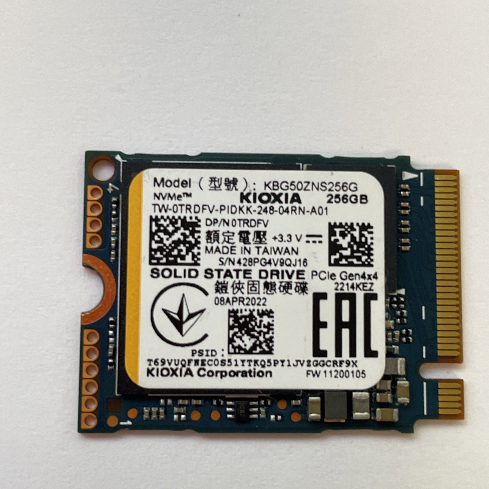 Kioxia KBG50ZNS256G 256 GB PCIe Gen4 30mm Solid State Drive - *See Crystal Disk
