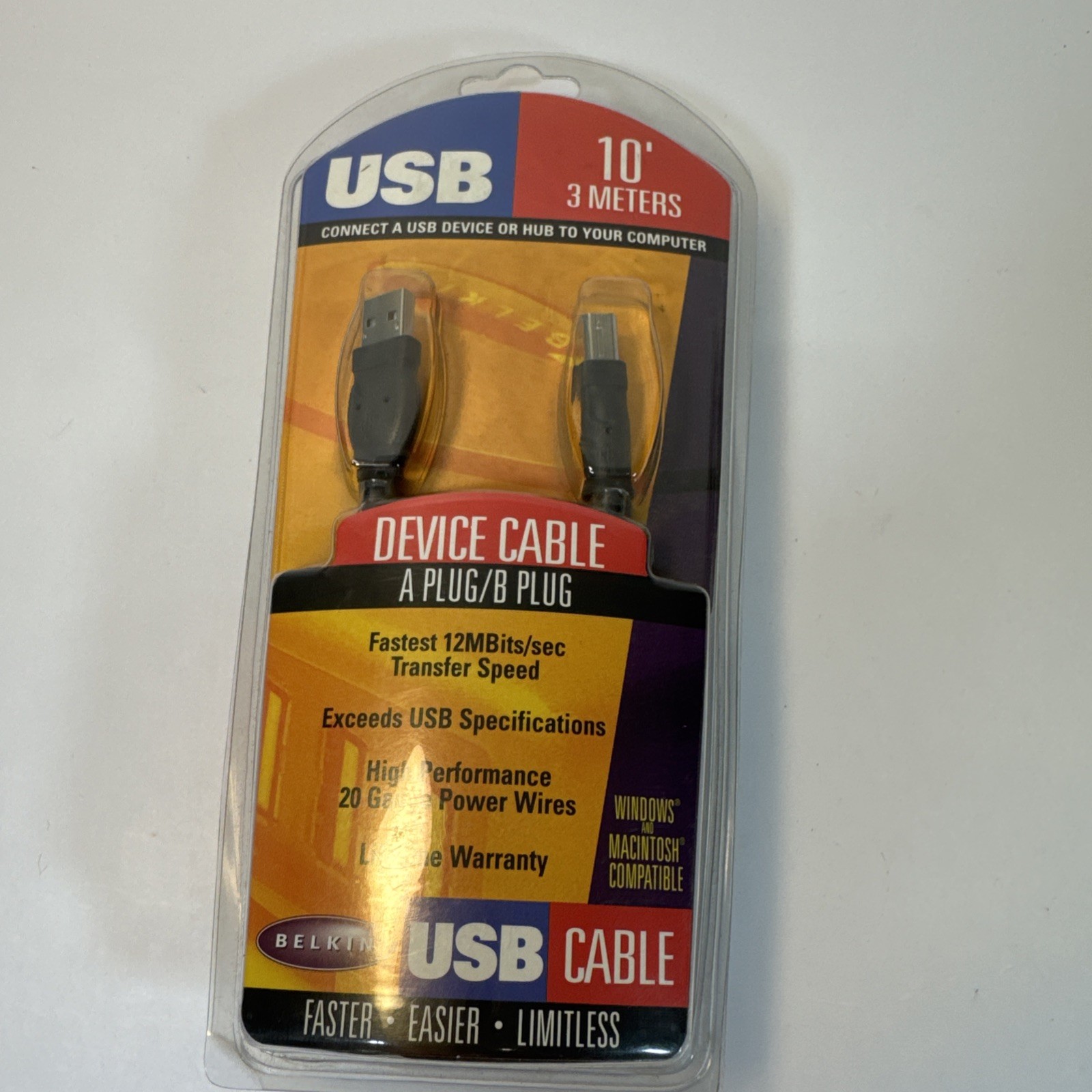 Belkin USB Cable  A Plug/B Plug 3’ Device Cable New