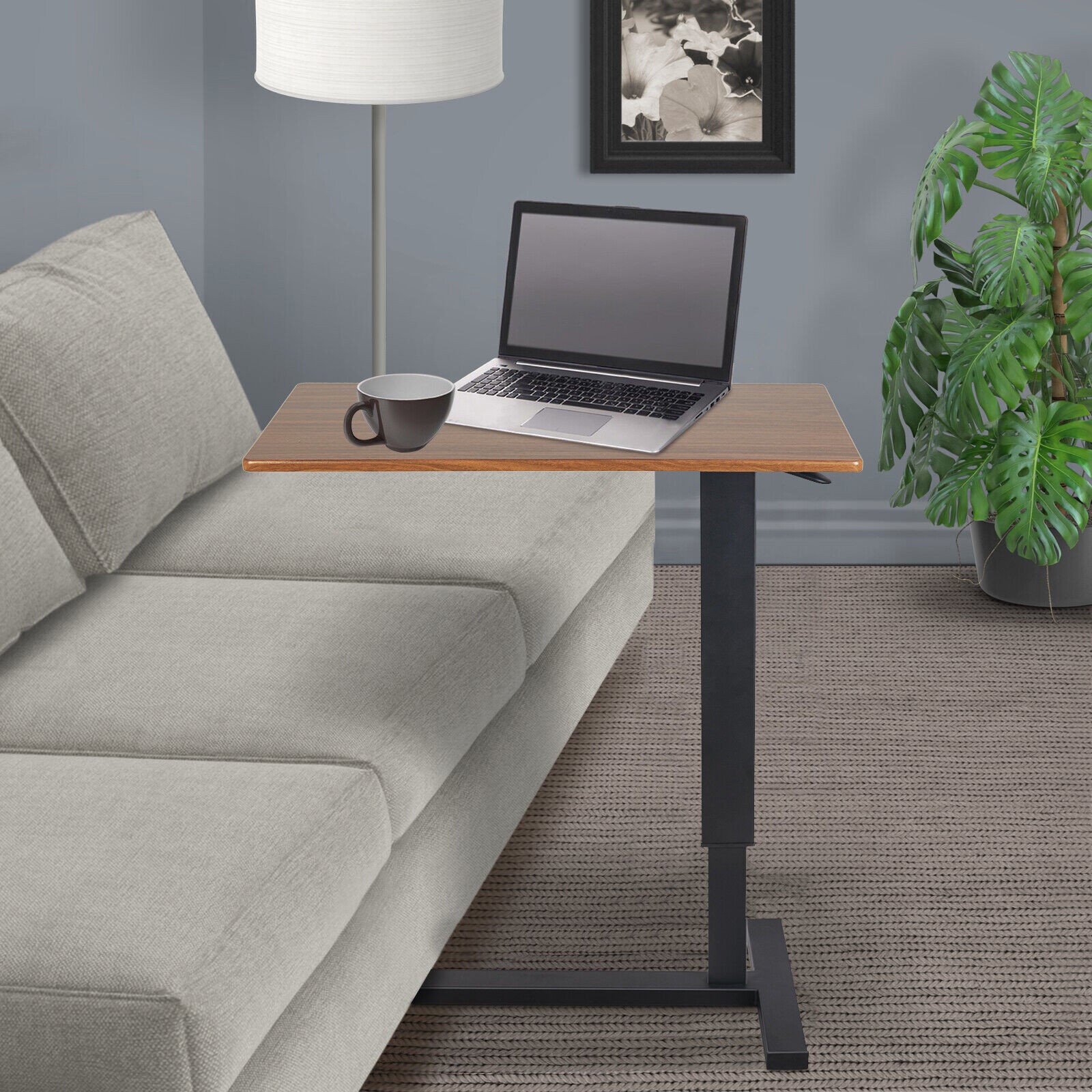 Mobile Standing Desk Lift Sit-Stand Table Laptop Cart Desk Hidden Rolling Wheels