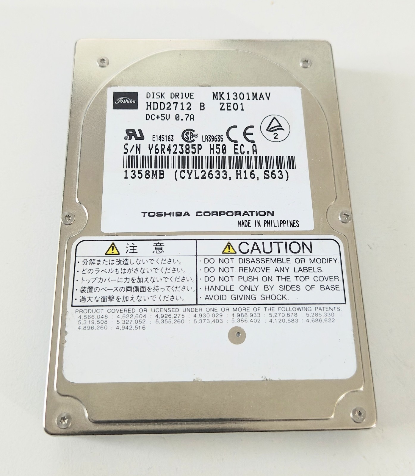 RARE Toshiba MK1301MAV 1.3GB 2.5" Vintage Laptop Hard Drive VINTAGE