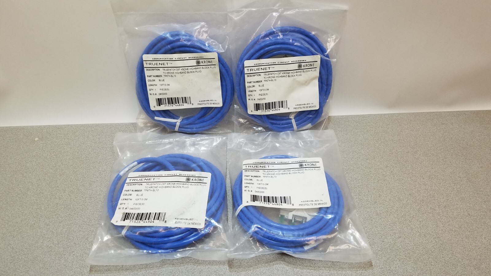Lot of 4 Krone TP6TH-BL10 Ultim8 Copper Patch Cord, 4-pair to 4-pair, 10ft Cat 6