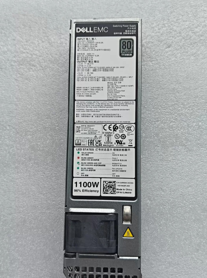 Dell 1100W Hot‑Plug PSU J9N6W FR0KX WPJC6 PowerEdge R650 R550 R750 R7525 15G