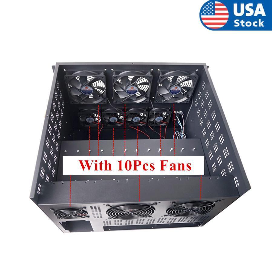 1x For 6GPU ETH BTC Open Air Mining Miner Frame Rig Coin Graphics Case w/ 10 Fan
