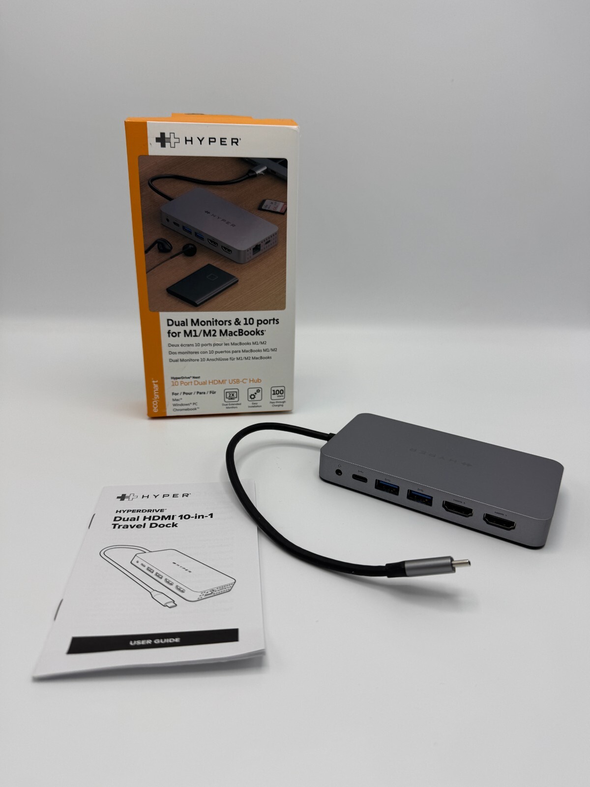 HyperDrive Next USB-C Hub MacBook M1 M2 Dual Monitor 10-Port HDM1H Open Box