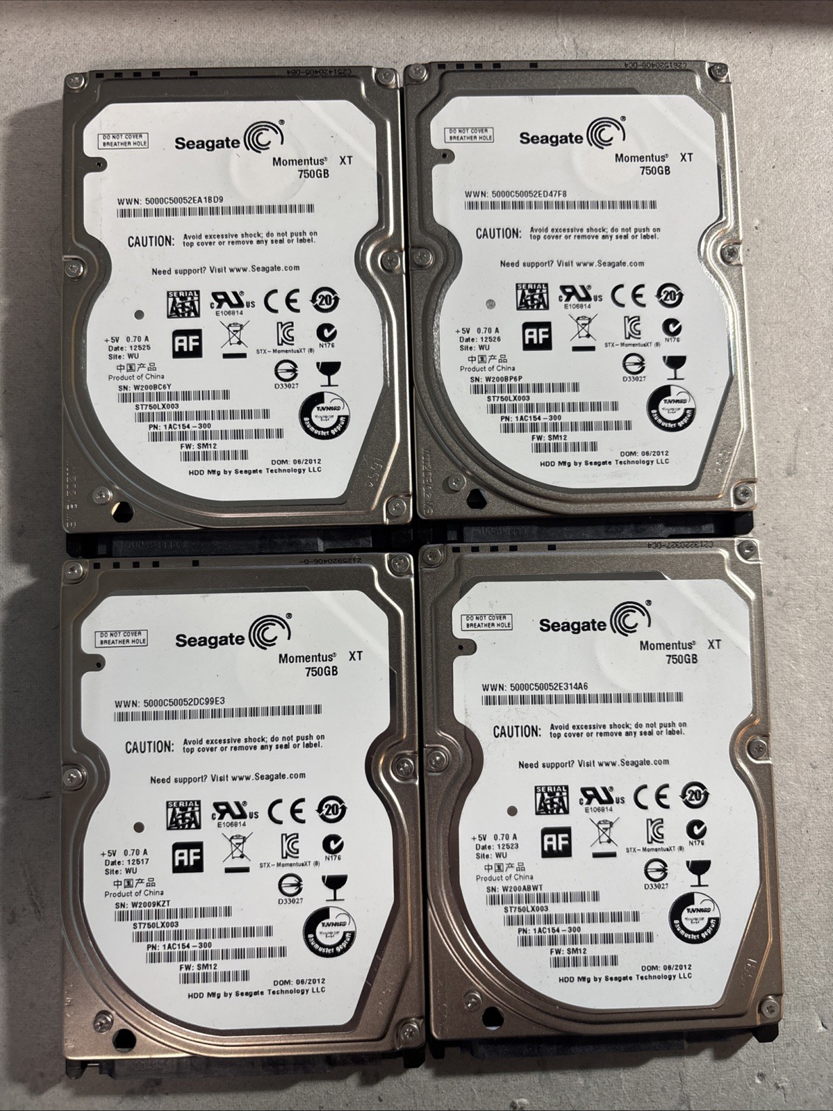 Lot 4 Seagate Momentus XT 750GB 2.5" SSHD 7200RPM SATA 6Gb/s HDD ST750LX003