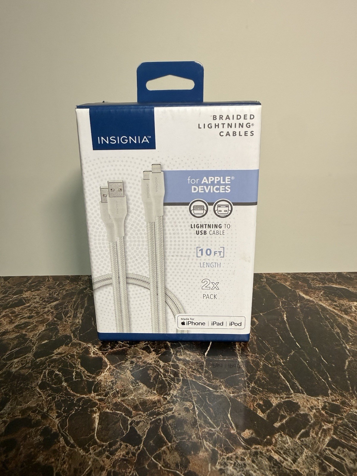 NEW Insignia Braided Lightning to USB Cables for Apple Devices (10ft) 2PACK