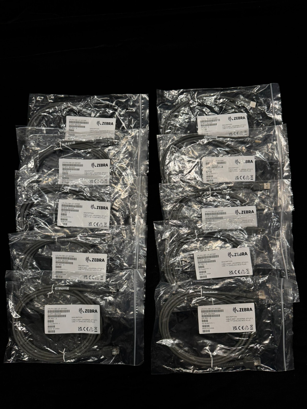 Lot of 10 Zebra USB Data Transfer Cable CBA-U21-S07ZBR 7Ft