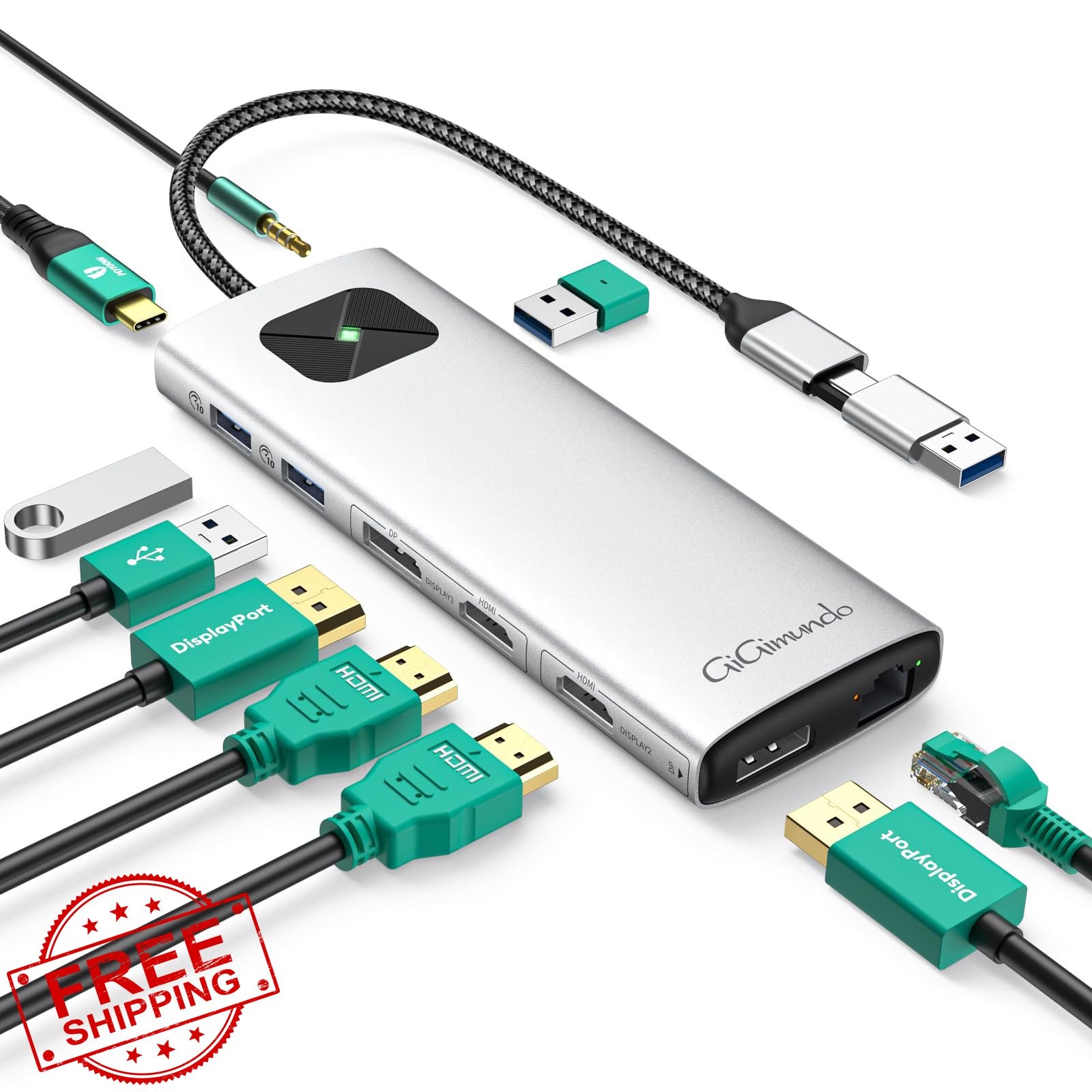 GiGimundo LK10 10-in-1 Silver USB C Hub Docking Station