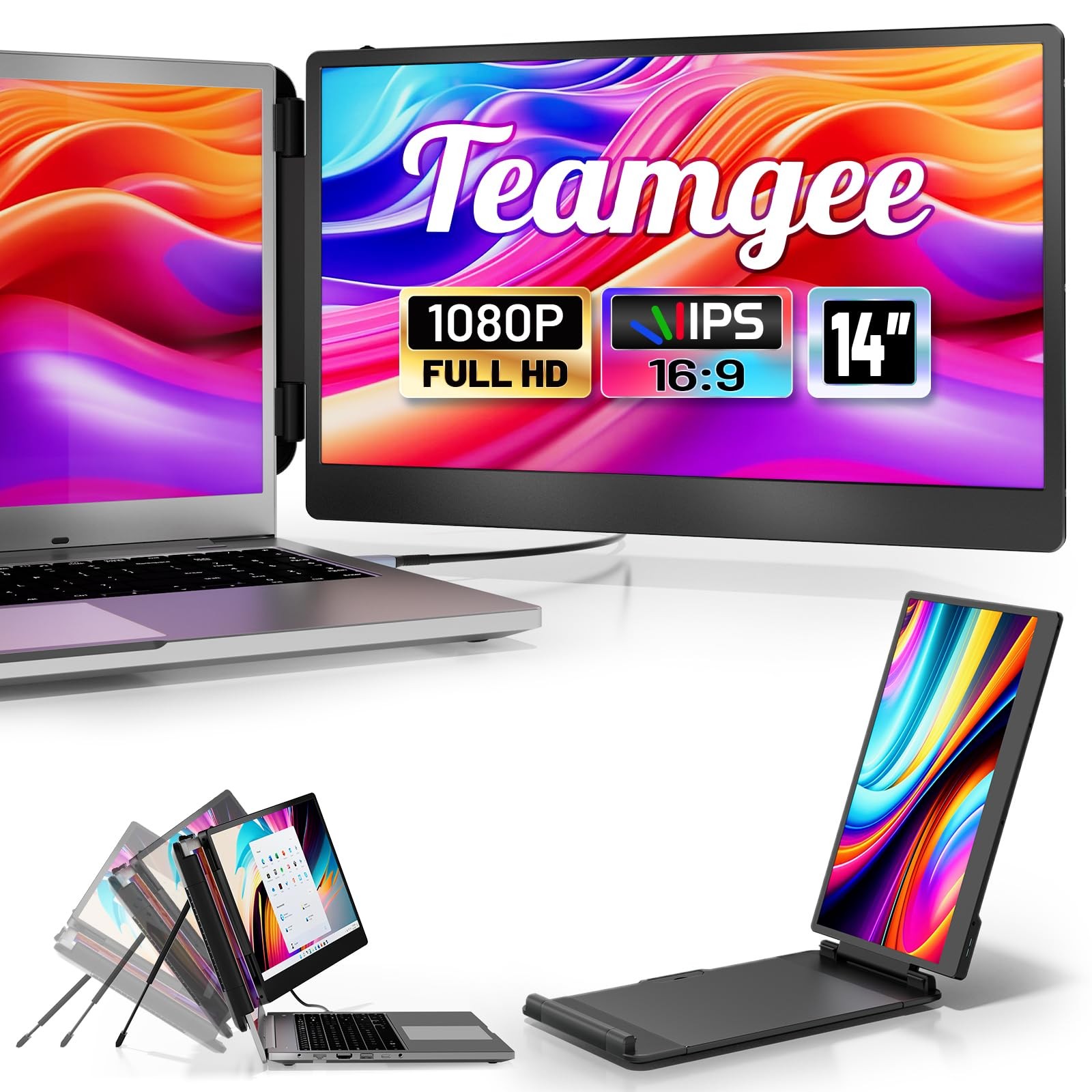 Teamgee Laptop Screen Extender Usb-c HDMI Dual Monitor Setup for Laptops Black