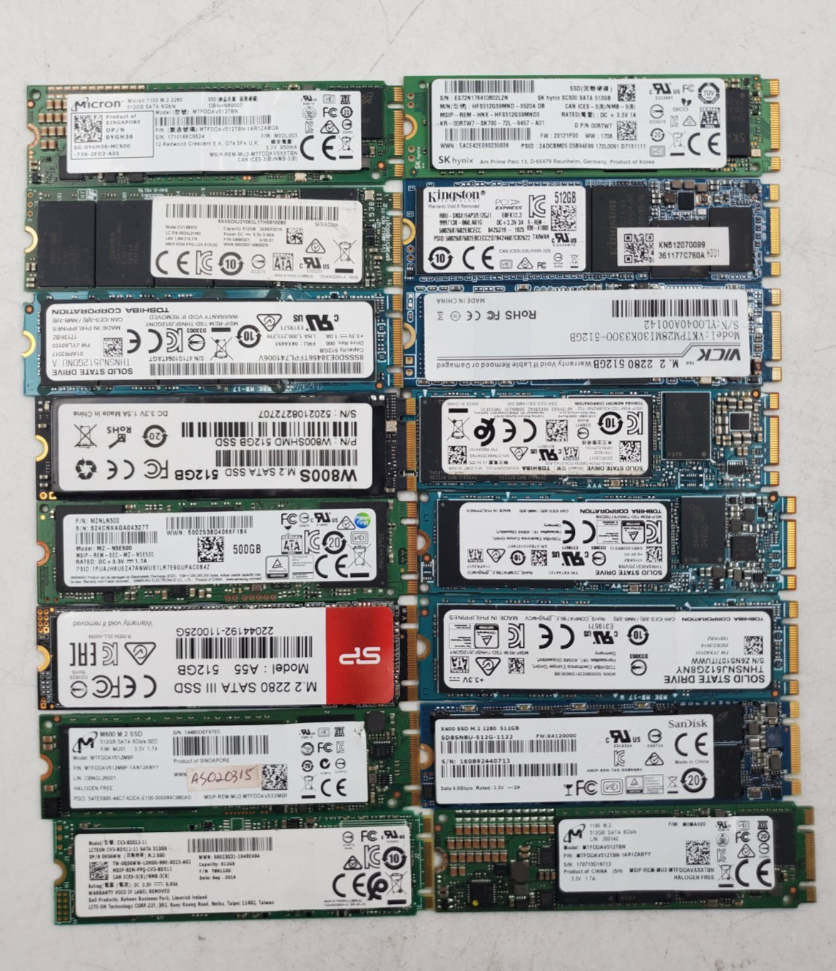 LOT OF 16  MIX BRAND  512GB  M.2  SSD  INTERNAL SOILD STATE DRIVE (M257)