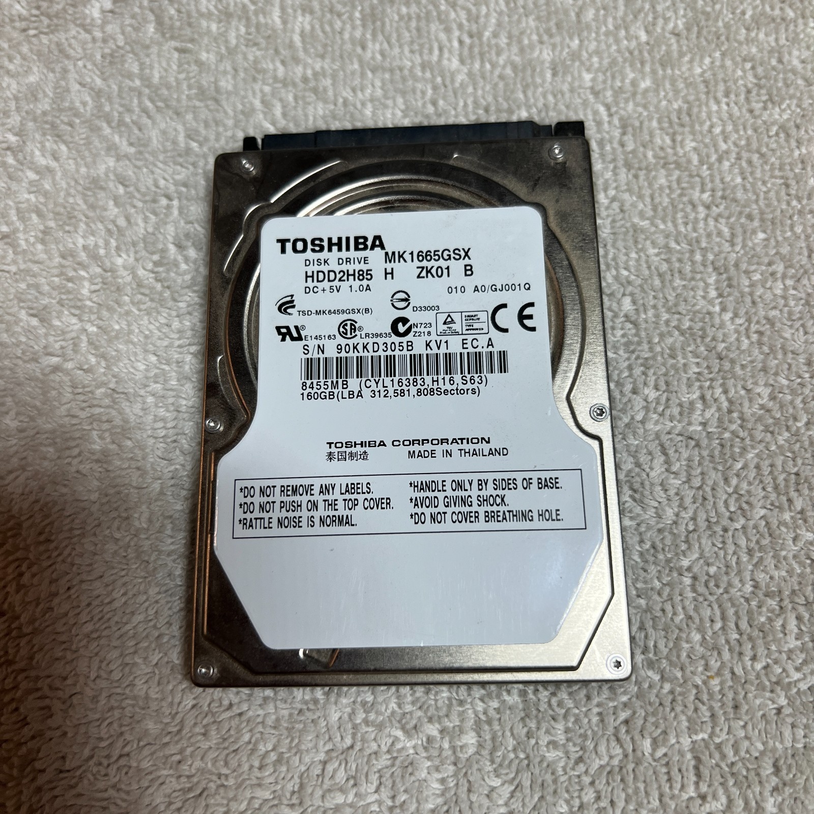 Toshiba MK1665GSX 160GB 2.5" SATA 5400RPM Internal Laptop HDD HDD2H85