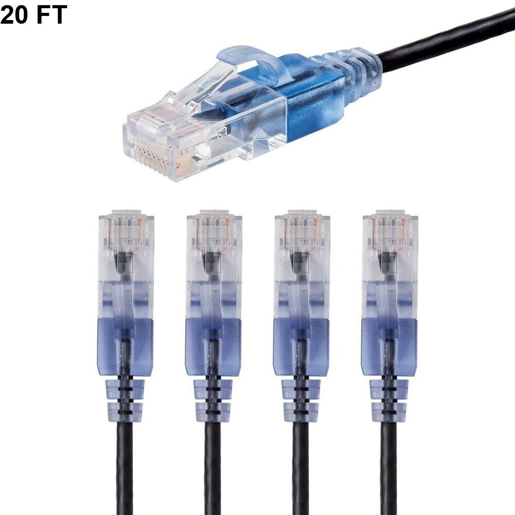5x 20FT CAT6A RJ45 Slim Ethernet Network Cable UTP 10G Copper Wire 30AWG Black