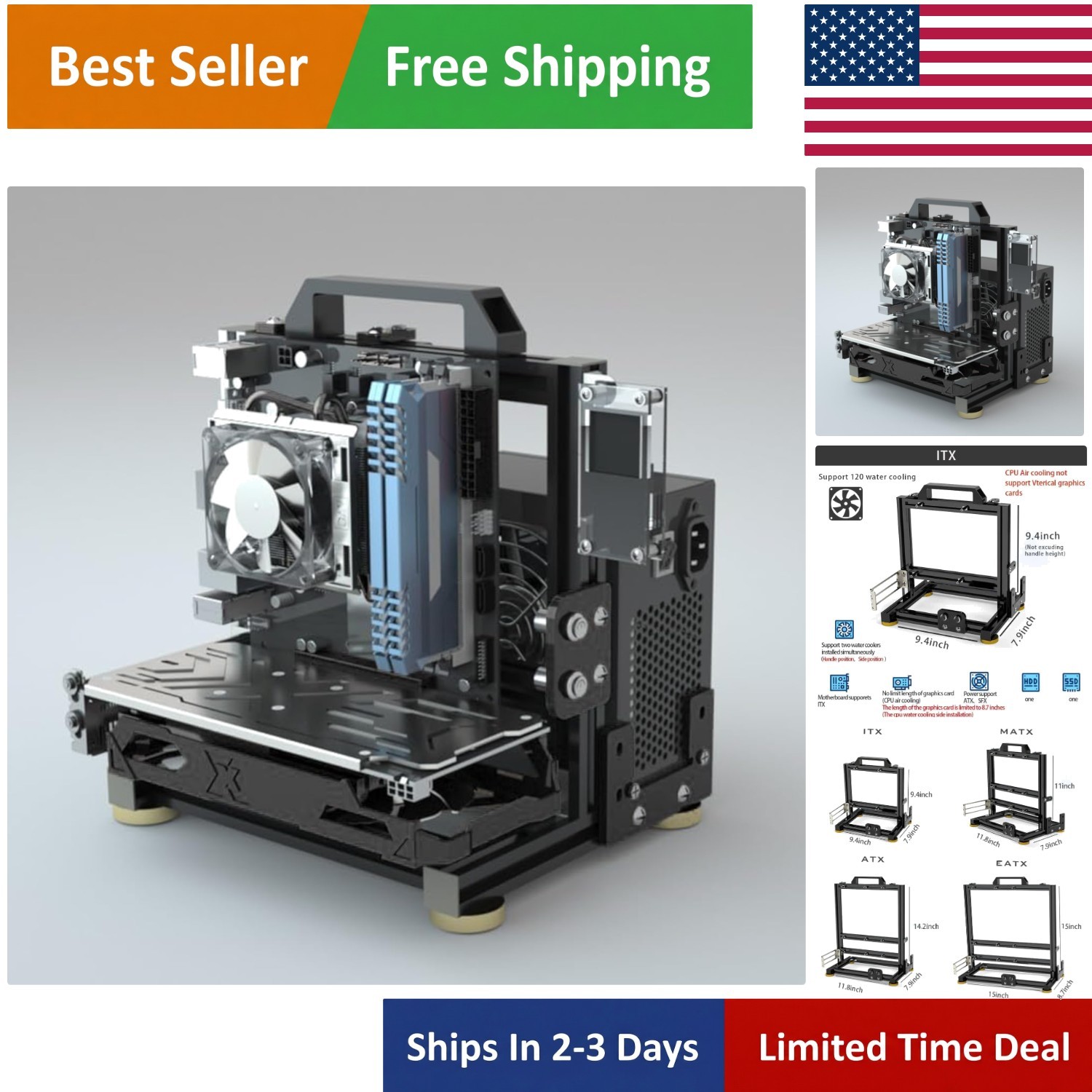 Versatile Open Air PC Chassis - Supports EATX & Water-Cooled Cooling Systems