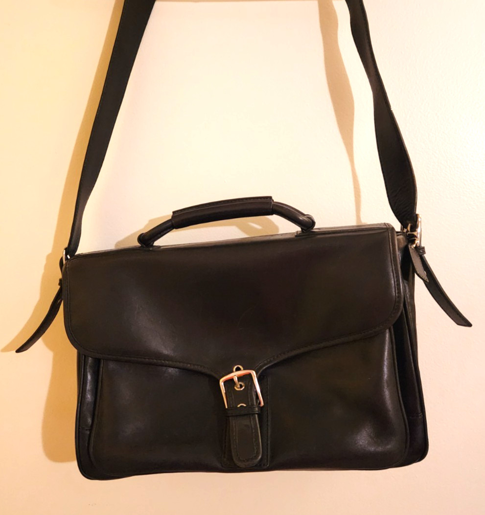 Coach KO43-5238 Vintage Black Leather Crossbody/Briefcase Style Bag WITH Strap