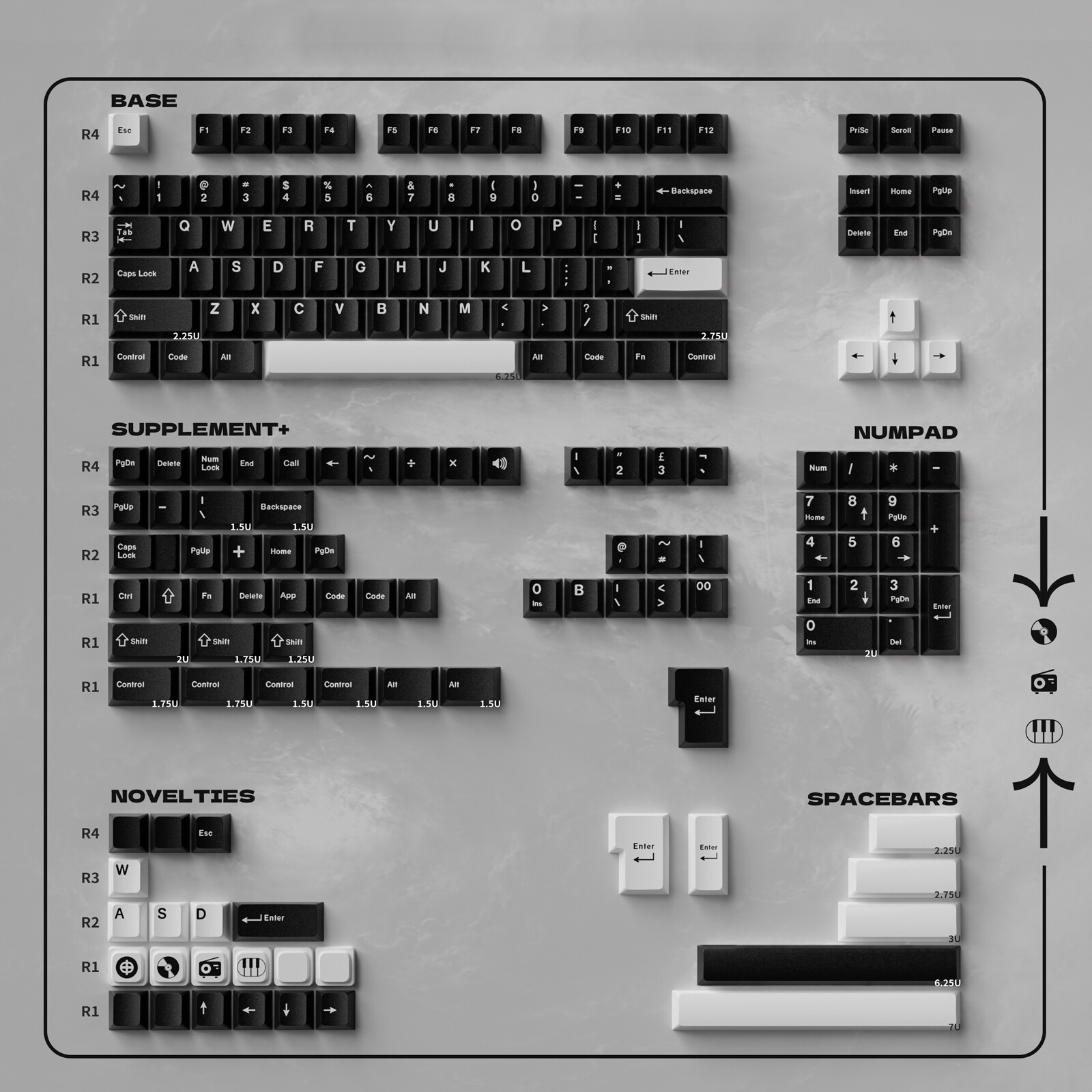 180 Keys BOW WOB Doubleshot PBT Cherry Profile Keycap Set