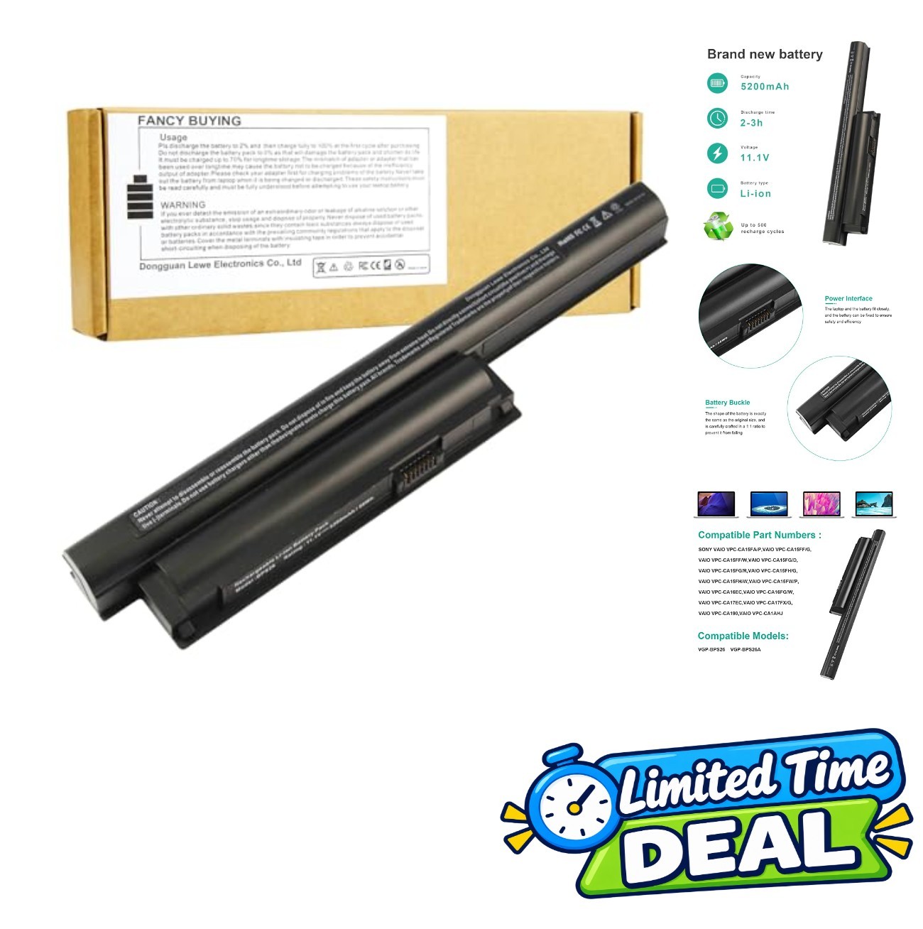 Li-ion Laptop Battery 11.1V 5200mAh 6 Cell for VAIO VPC-CA VPC-CB VPC-EG EH EJ
