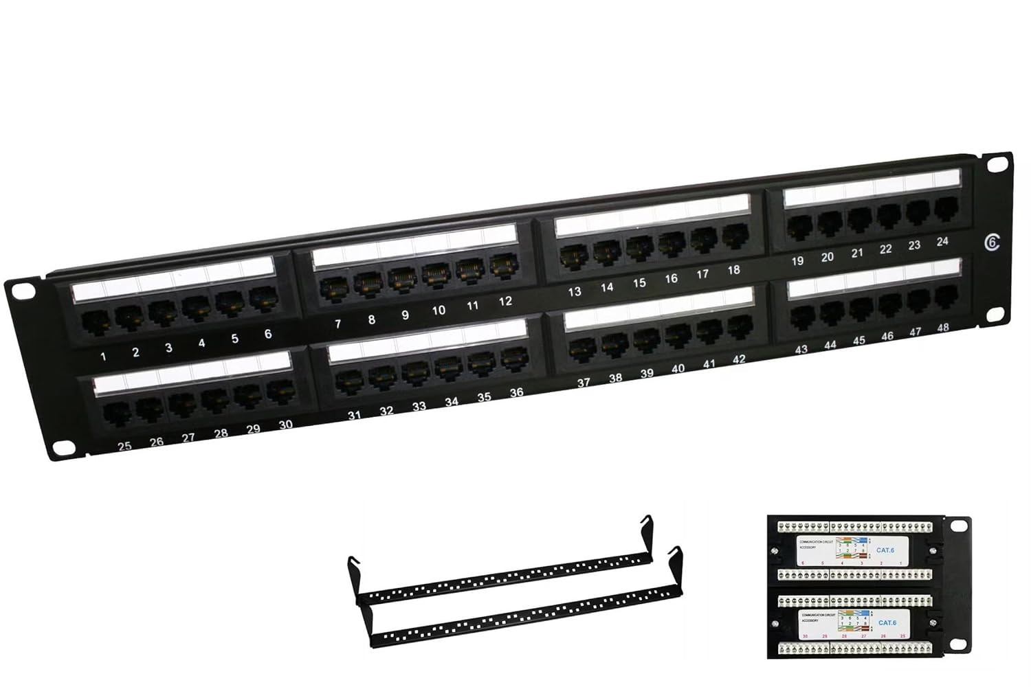 48 Port Cat5E UTP Patch Panel, SPCC Material with Black Powder Coating, Brass Ho