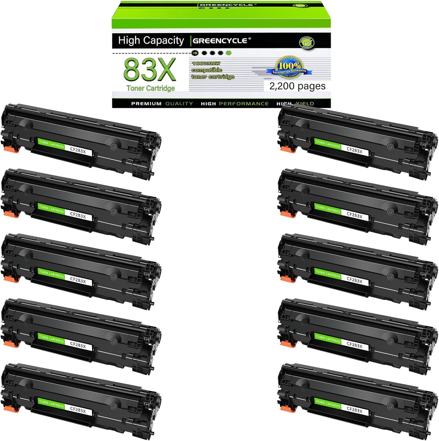 10PK CF283X 83X Toner Cartridge Compatible with HP LaserJet Pro M202dw M225rdn