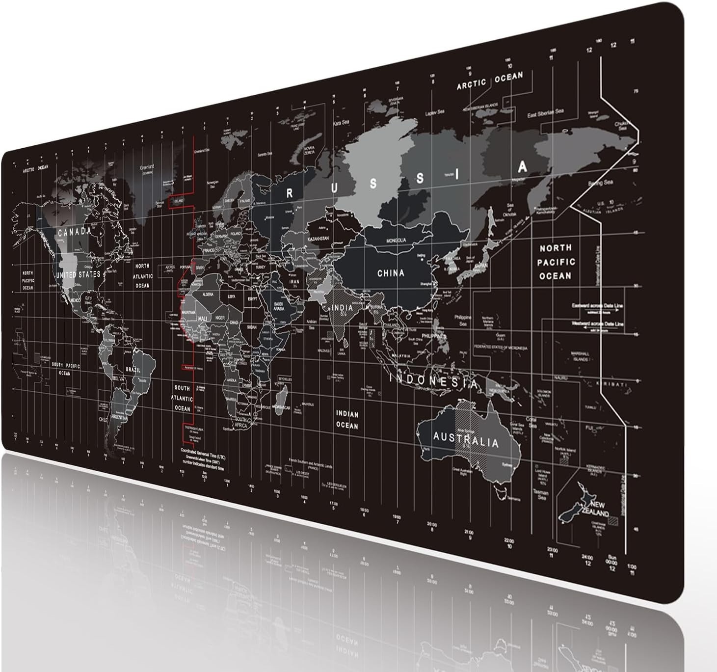 Large Black World Map Desk Pad – Extended Mouse Mat for Gaming & Office