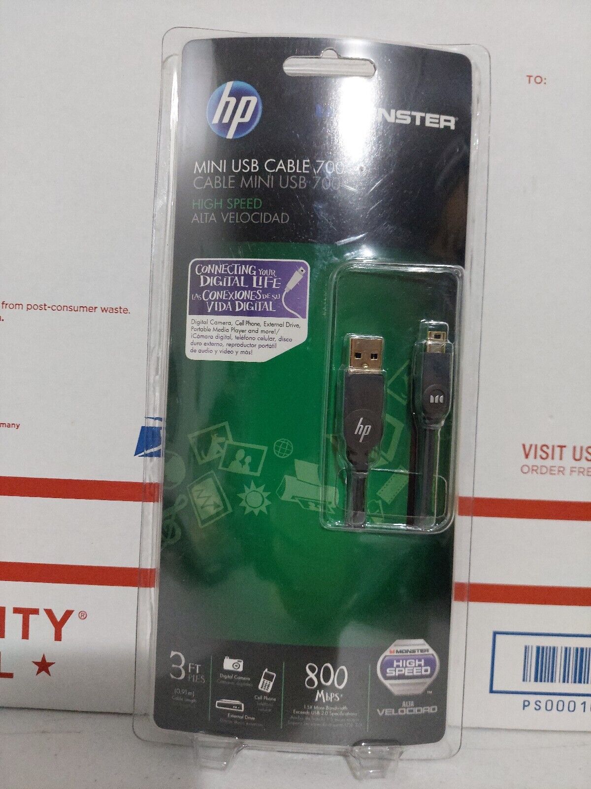HP USB Cable 700 A to Mini-B 3' Black Sync Charge Data Monster High Speed