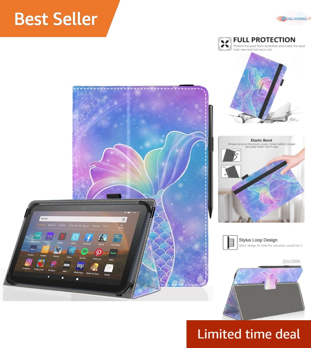 Universal Tablet Case Faux Leather Slim Folding Stand 11-12 Inch for Touchscr...