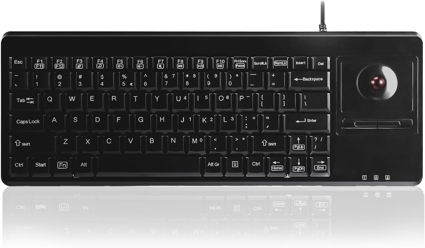 Perixx PERIBOARD-514H Plus Wired Keyboard Black with Trackball, USB Port for PC