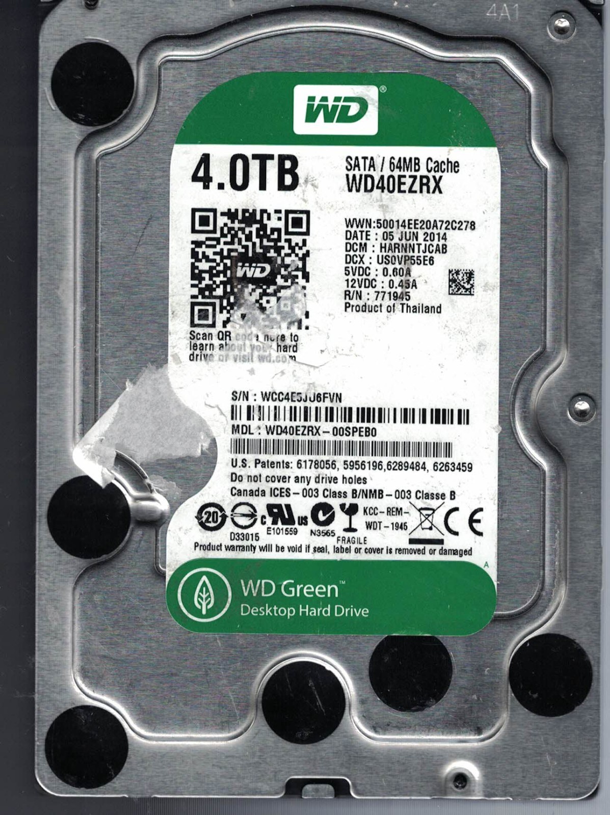 Western Digital WD40EZRX-00SPEB0	05 Jun 2014 DCM HARNNTJCAB