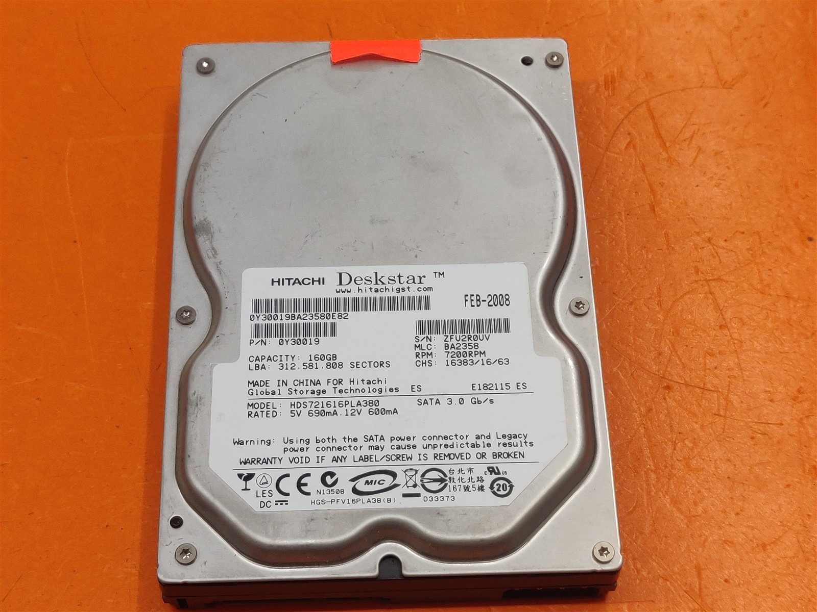 ⭐️⭐️⭐️⭐️⭐️ *AS IS* HDD Hard Drive SATA 3.5" Hitachi HDS721616PLA380 160GB