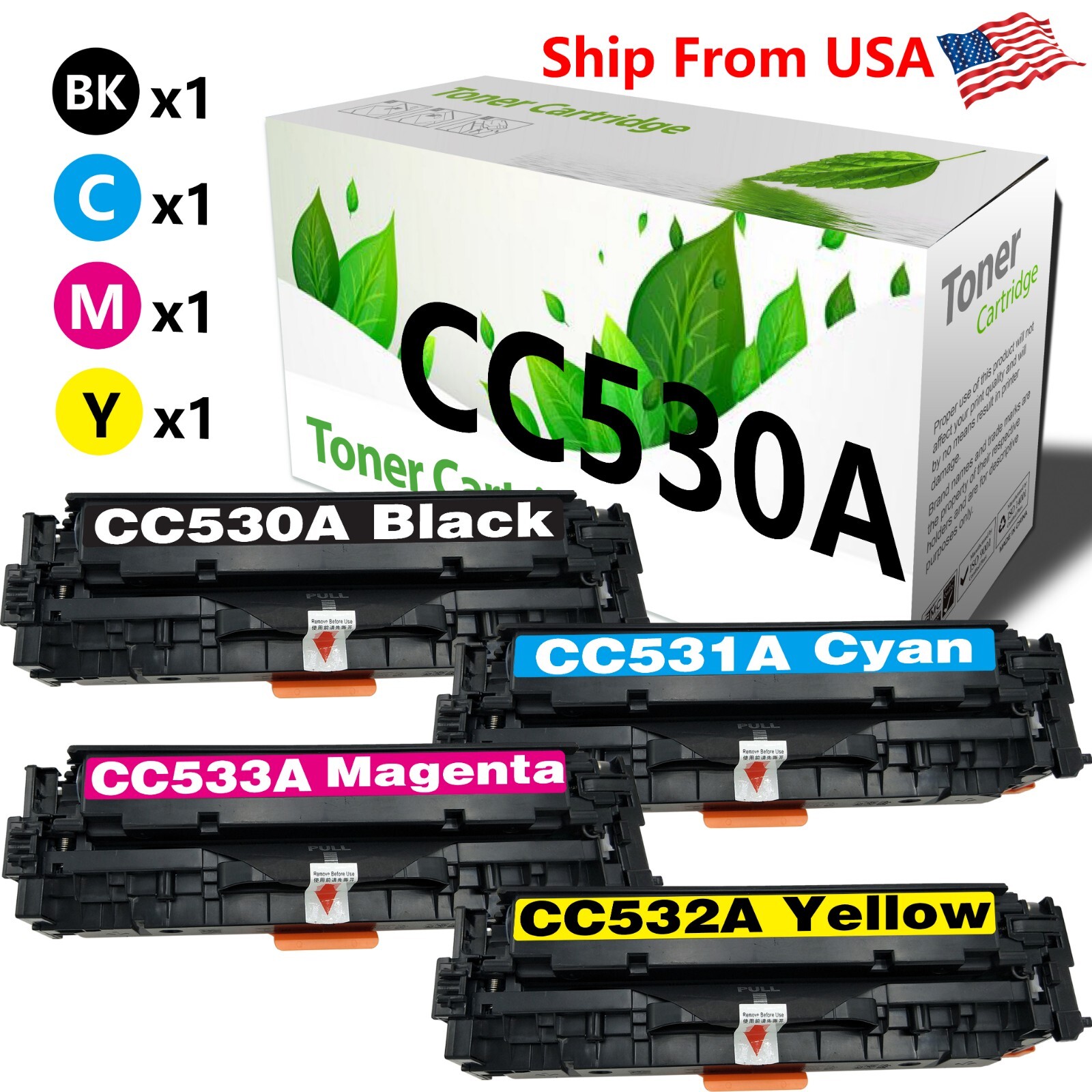 (4PK,BCMY) 304A Toner Cartridge CC530A CC531A CC532A for CM2320fxi Printer