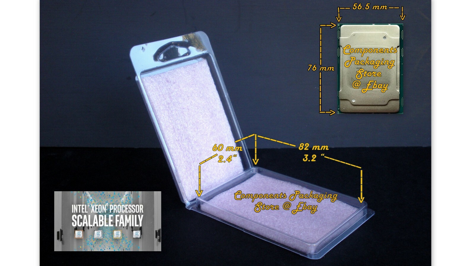 Intel Xeon LGA3647 CPU Case Clam Shell for 76 x 56.5 mm Processor - Qty 15 New