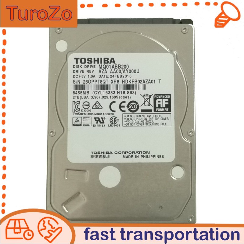 MQ01ABB200 Toshiba 2TB 5400RPM 8MB 3Gbs SATA 2.5" Internal HDD Hard Disk Drive