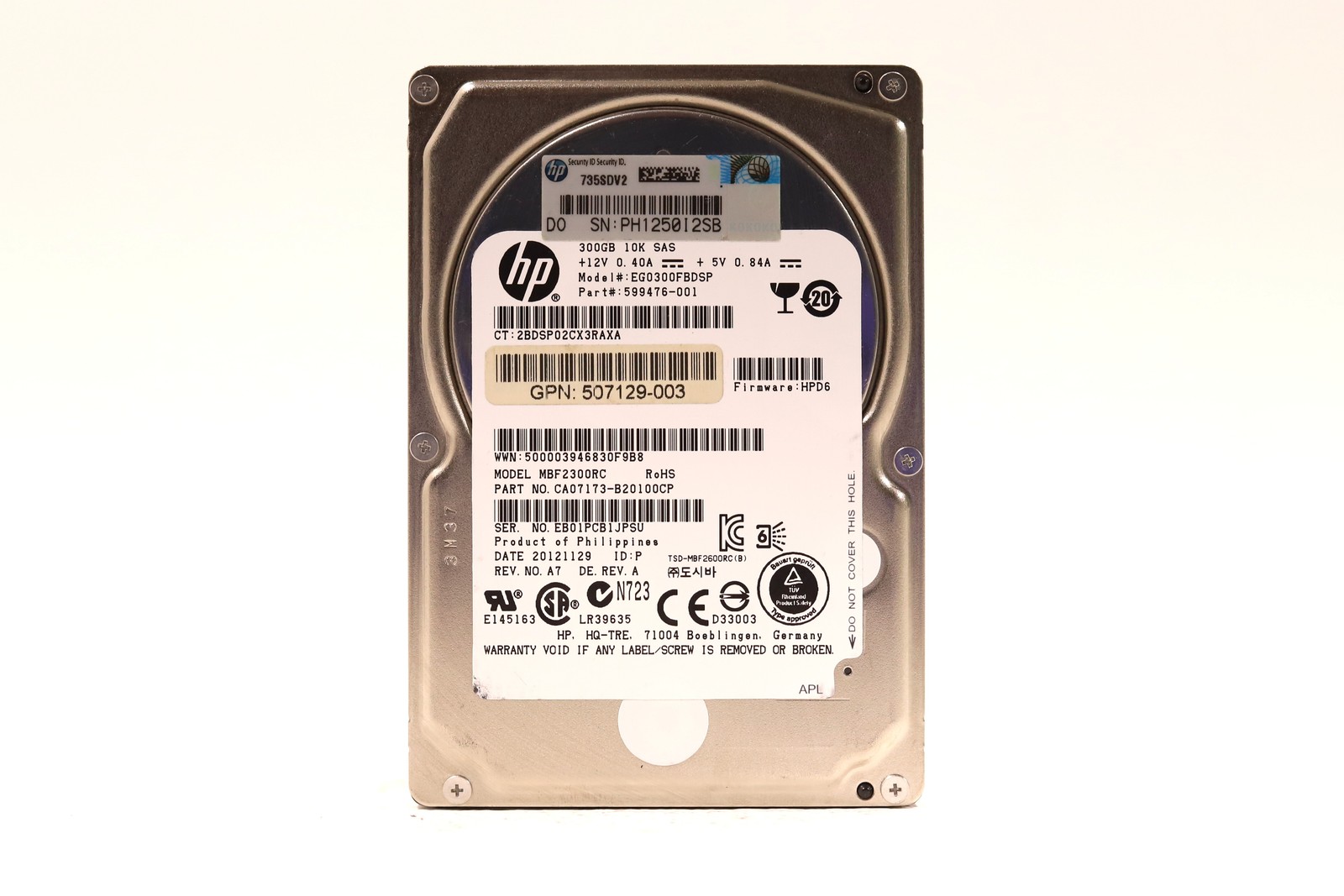 HP EG0300FBDSP 300GB 2.5" 6Gb/s 10K RPM SAS Hard Drive P/N: 507129-003 Tested