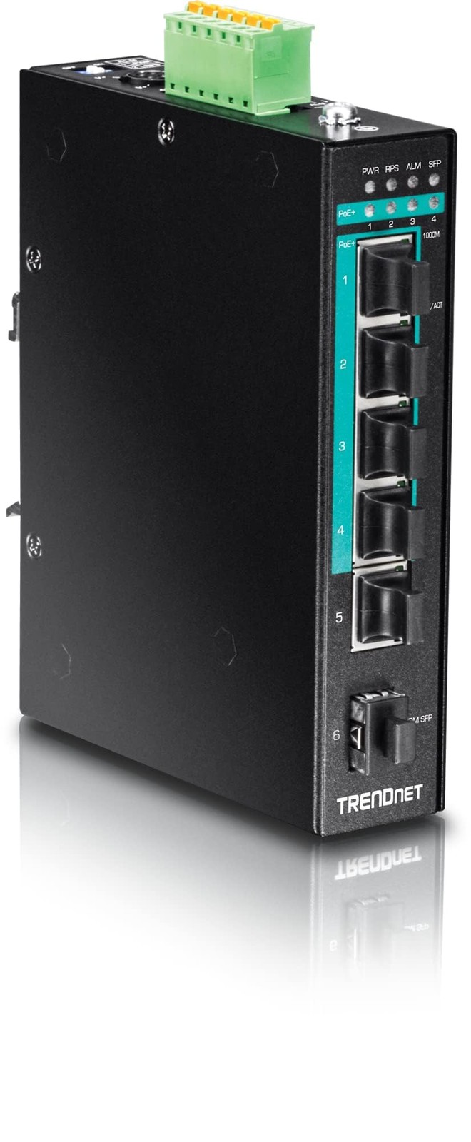 TRENDnet 6-Port Hardened Industrial Gigabit Poe+ Layer 2 6-Port, Black