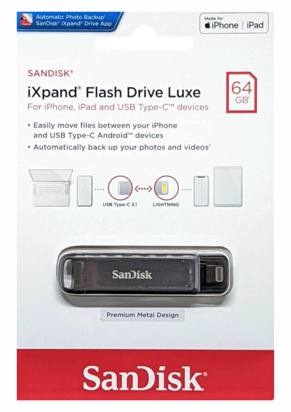 SanDisk 64GB 128GB 256GB iXpand Flash Drive Luxe SDIX70N iPhone iPad Type-C Lot
