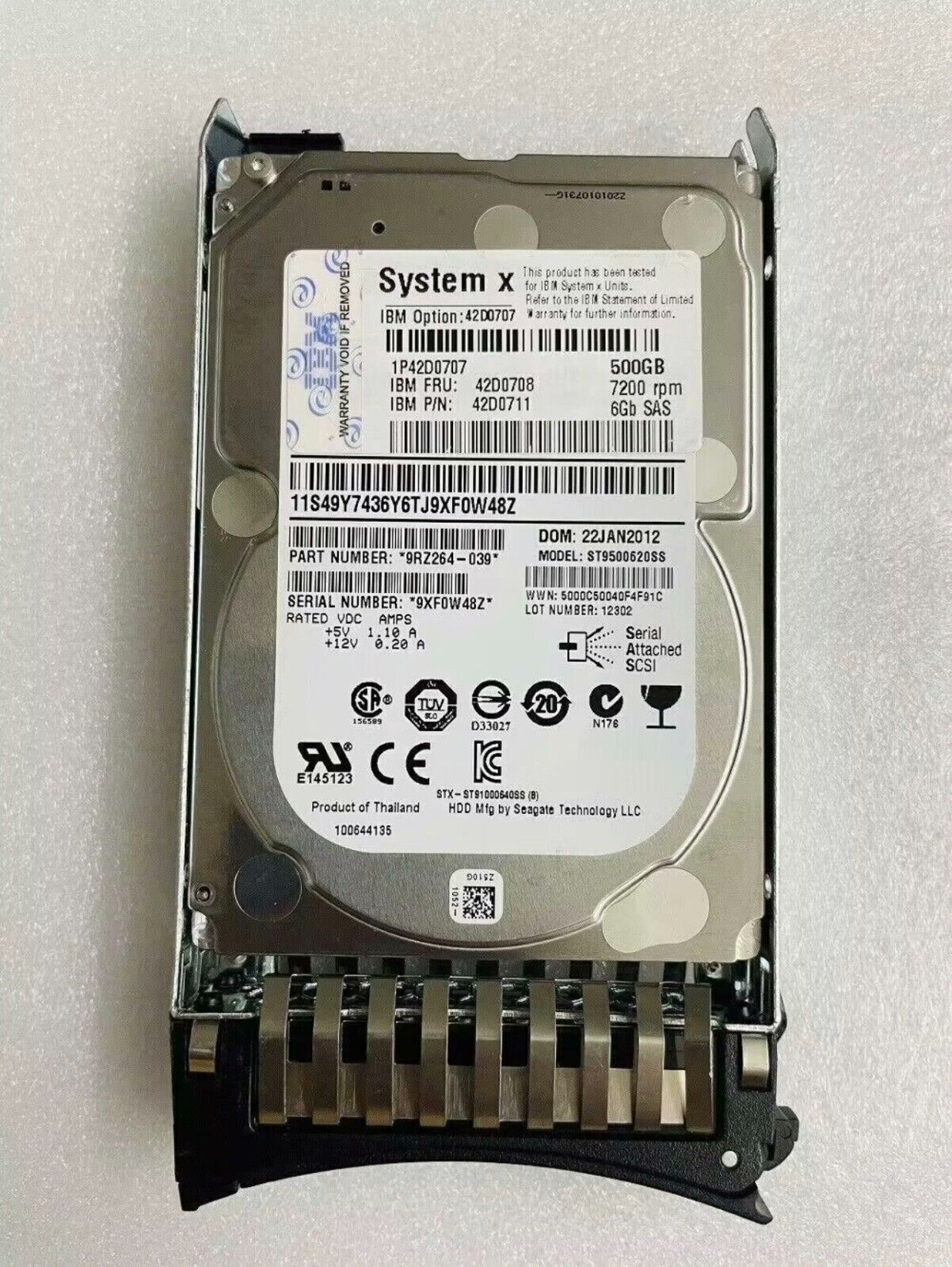 FOR IBM 42D0711 7200PM 42D0707 500GB 42D0708 System X RPM SAS 2.5"*1