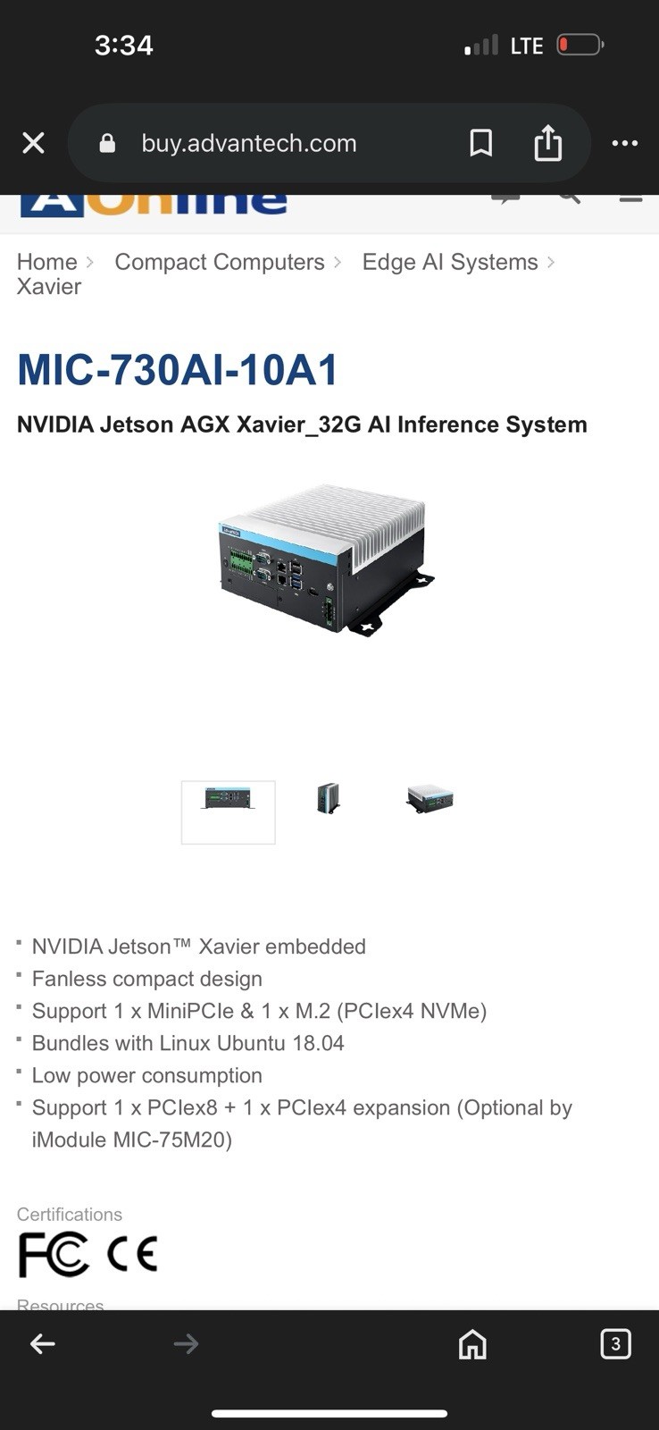 Advantech NVIDIA Jetson AGX Xavier 32G AI Inference System MCI-730AI-10A1