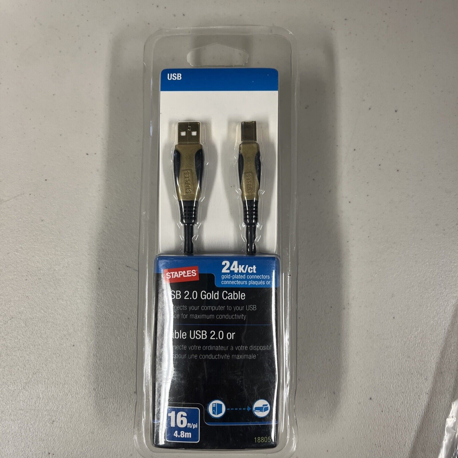 Staples USB 2.0 Gold Cable 24K/ct plated connectors #18805 
