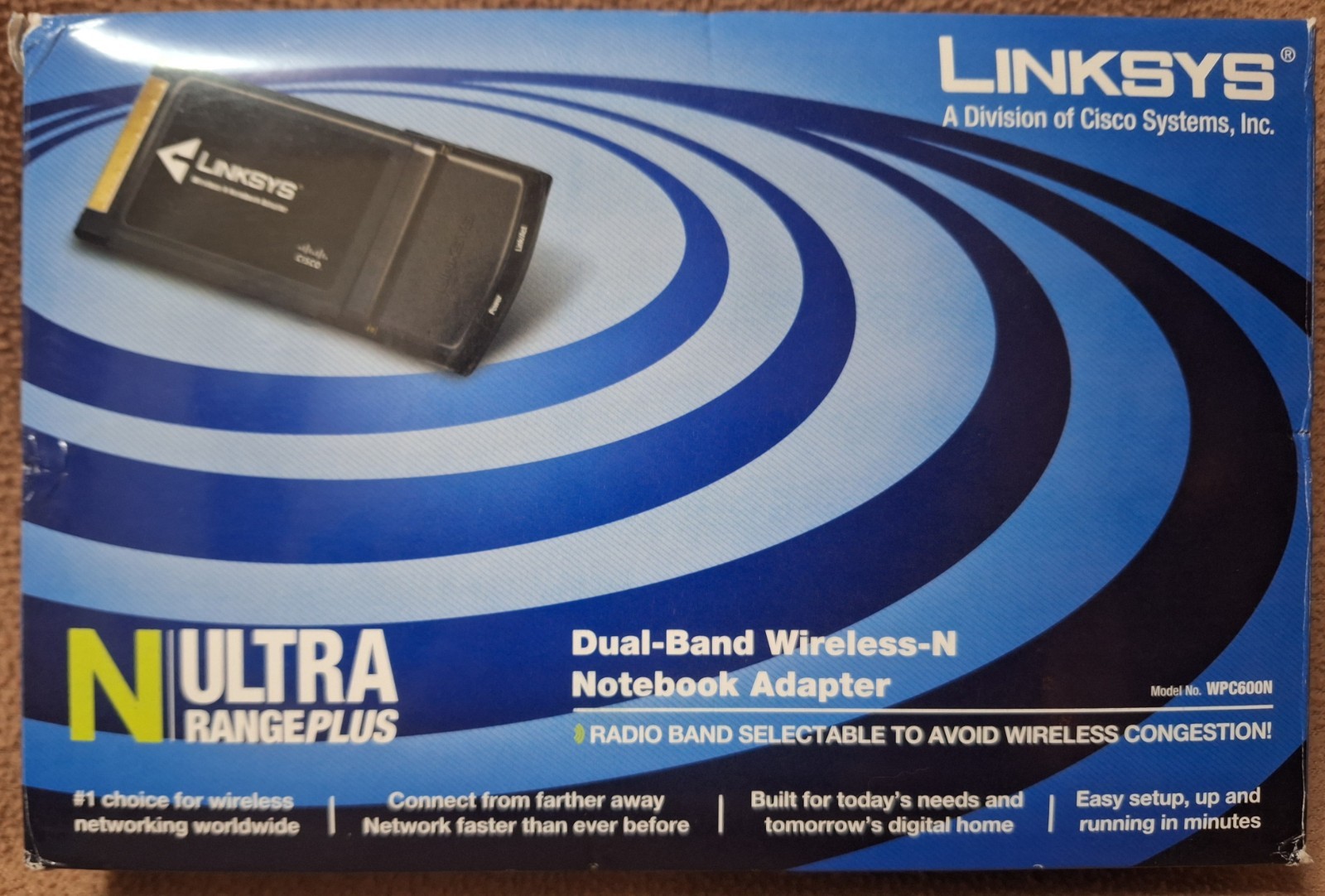 LINKSYS By Cisco WPC600N Dual-Band Ultra Range Wireless-N Notebook Adapter NOS
