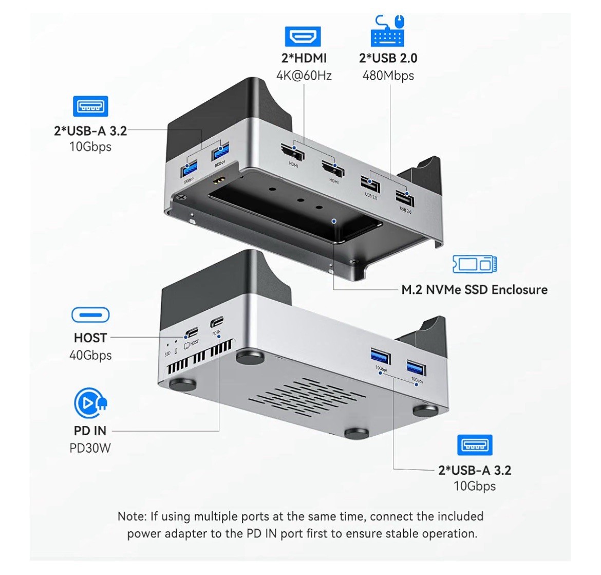 ANYOYO 40Gbps Mac mini M4 Dock, Aluminum Stand with 8TB M.2 NVMe SSd Enclosure